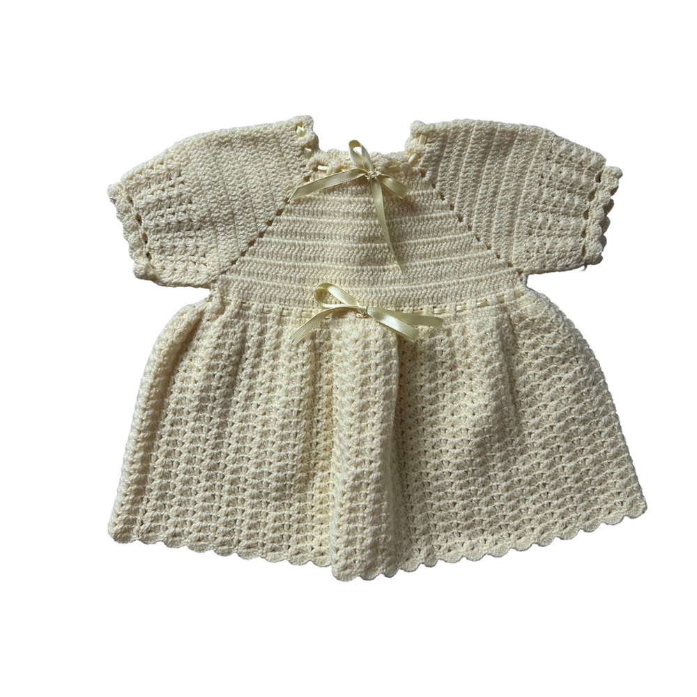 Handmade Yellow Crochet Baby Dress with Ribbon